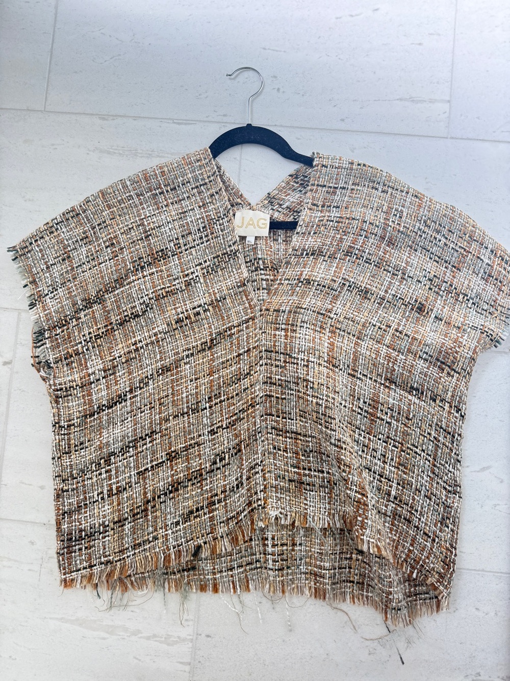 Jag Jeans Tweed Boxy Short Sleeve Top — Brown & Beige Mix